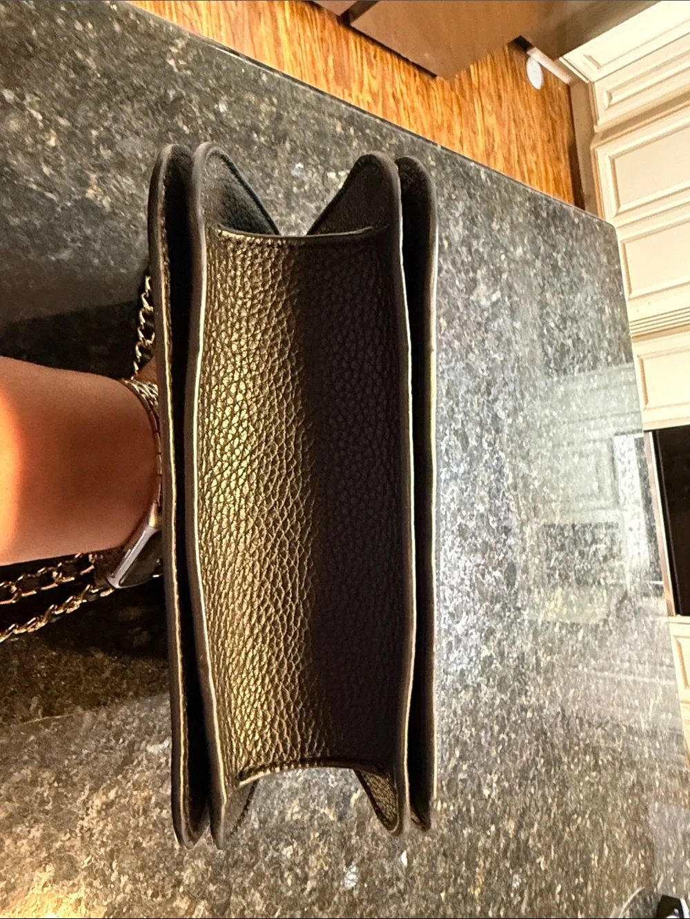 Tory Burch Black Pebbled Leather Crossbody with Gold Chain